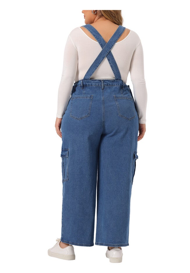 BAGGY WIDE LEG LOOSE BIB JEANS ADJUSTABLE ROMPER JUMPSUIT OVERALL, Mid Blue / Royal Blue, alternate image number 3