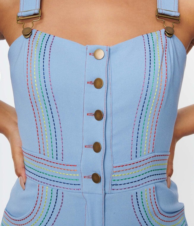 Unique Vintage Light Blue Rainbow Seamed Eartha Jumpsuit, , alternate image number null