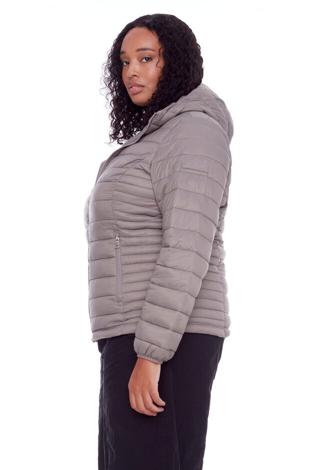 Women's Plus Size - YOHO | Vegan Down Lightweight Packable Puffer Jacket & Bag, Taupe / Taupe, alternate image number 2
