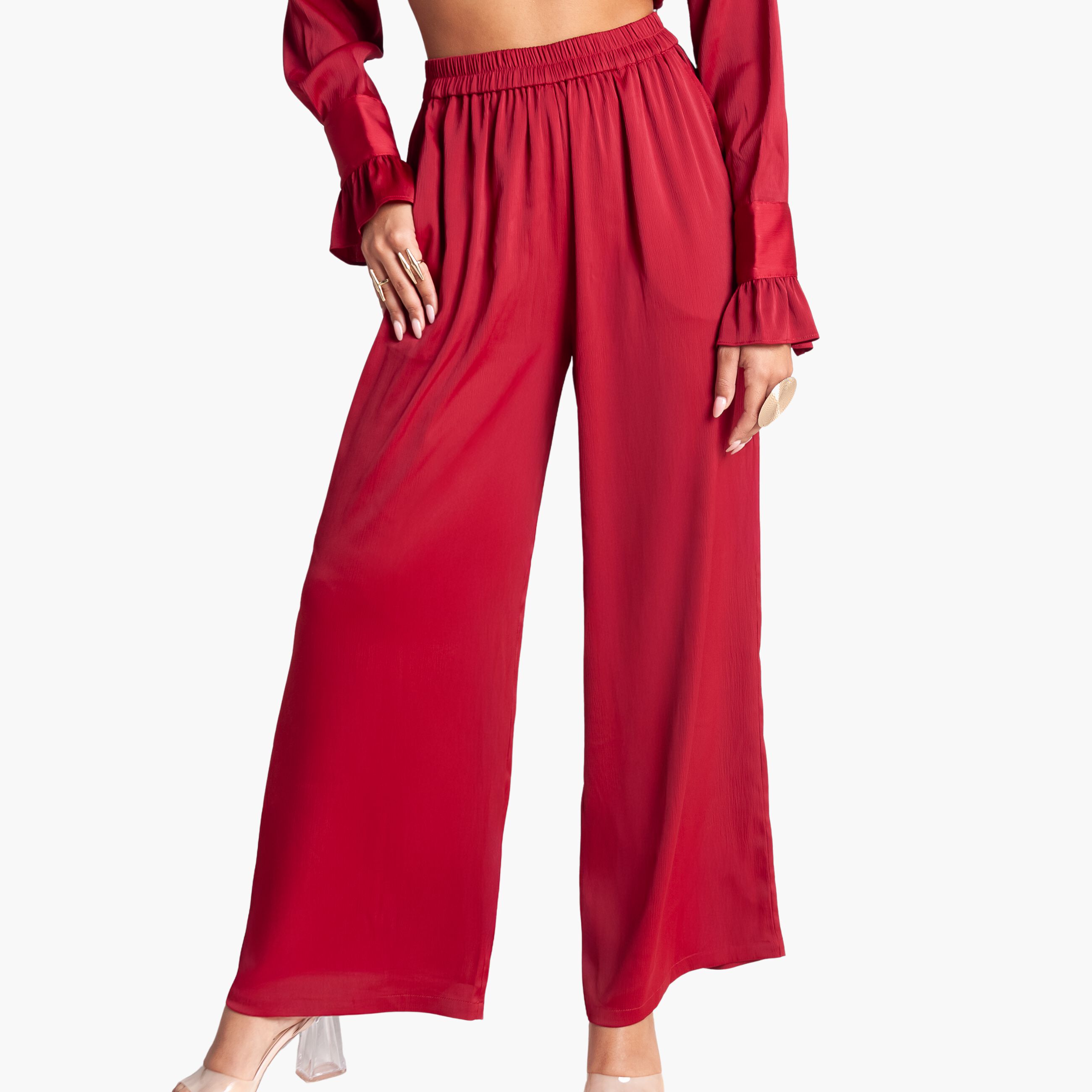 High Waisted Wide Leg Pants, Brown / Brown, alternate image number 3