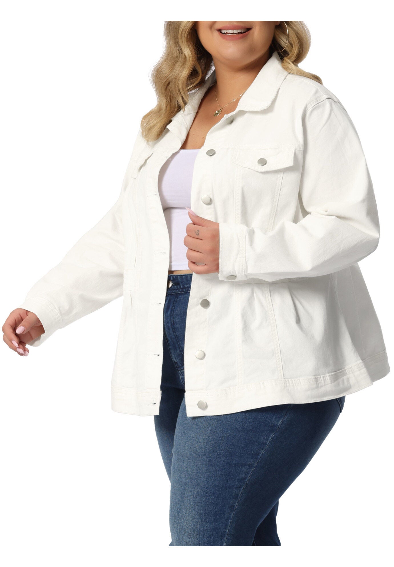CLASSIC WASHED FRONT JEAN DENIM JACKET, White / White, alternate image number 3