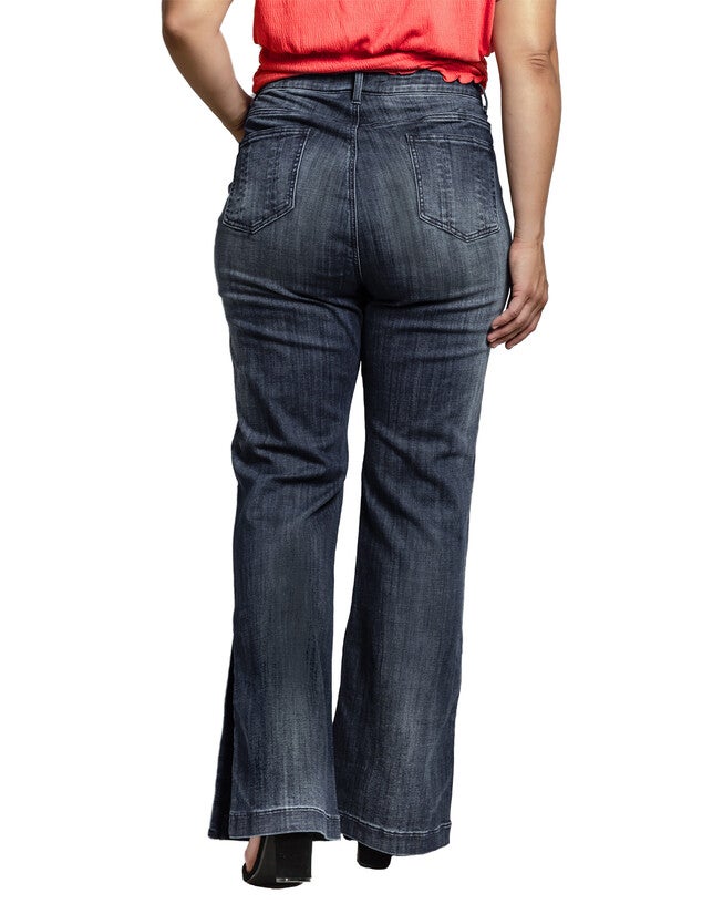 Rainie Light Hand-Sanded Plus Size Stretch Denim High-Waist Slit Hem Jeans Whisker Wash, , alternate image number 6