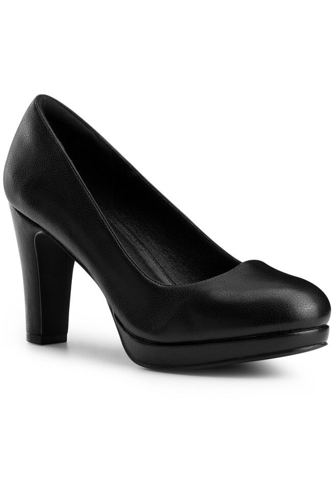 Platform Round Toe Chunky Heel Pumps, Black / Black, hi-res image number 0