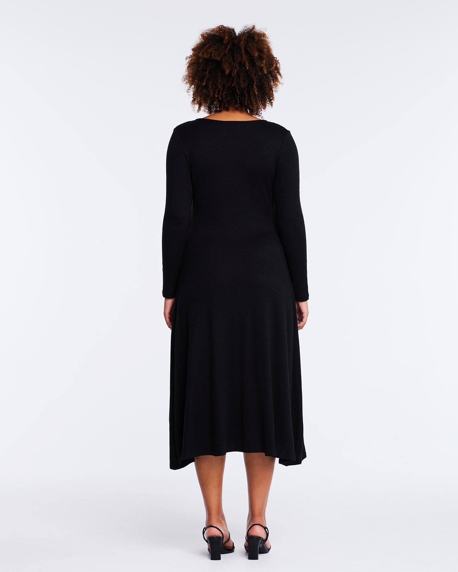 Florentine Black Long Sleeve Midi Knit Dress, Black / Black, alternate image number 3