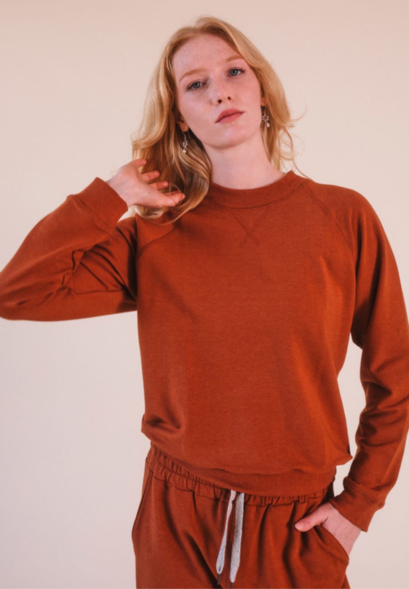 Plus Agnes Raglan Organic Cotton + Tencel Sweatshirt, Rust / Rust, alternate image number 1