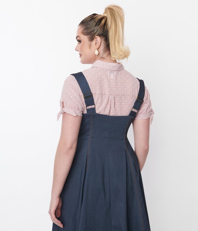 Unique Vintage Rose Clip Dot Tie Cuff Blouse, Pink / Mauve, alternate image number 1