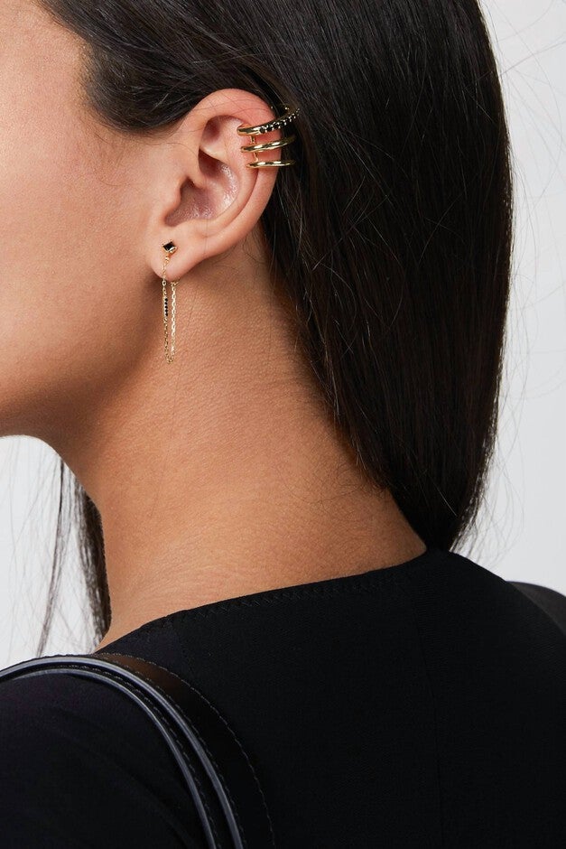 IGGY LONG CHAIN EARRINGS BLACK SPINEL IN GOLD/BLACK, , alternate image number null