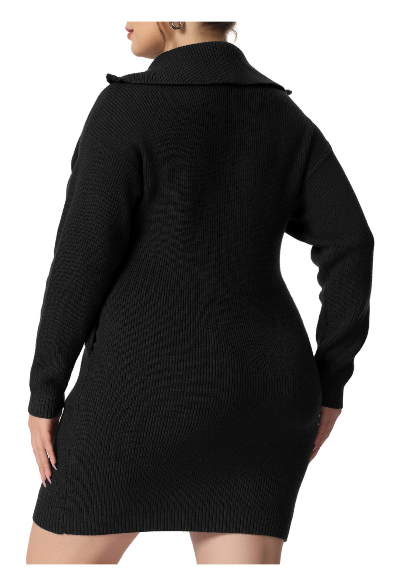 Knit Foldover Collar Loose Pullover Jumper Sweater, Black / Black, alternate image number 3