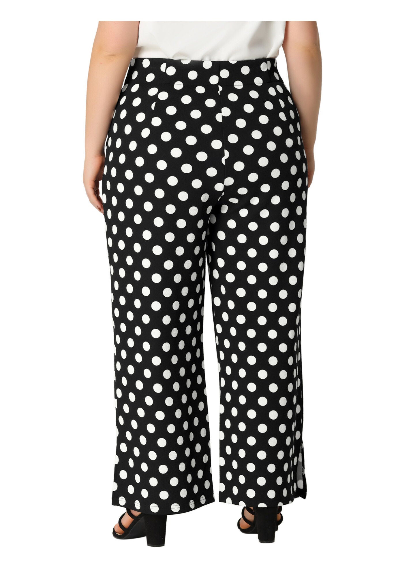 POLKA DOTS ELASTIC WAIST WIDE LEG OVERSIZE PALAZZO PANTS, Black / Black, alternate image number 3