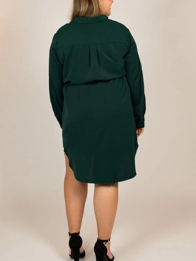Anastasia Shirt Dress Curved Hemline, Green / Hunter Green, alternate image number null