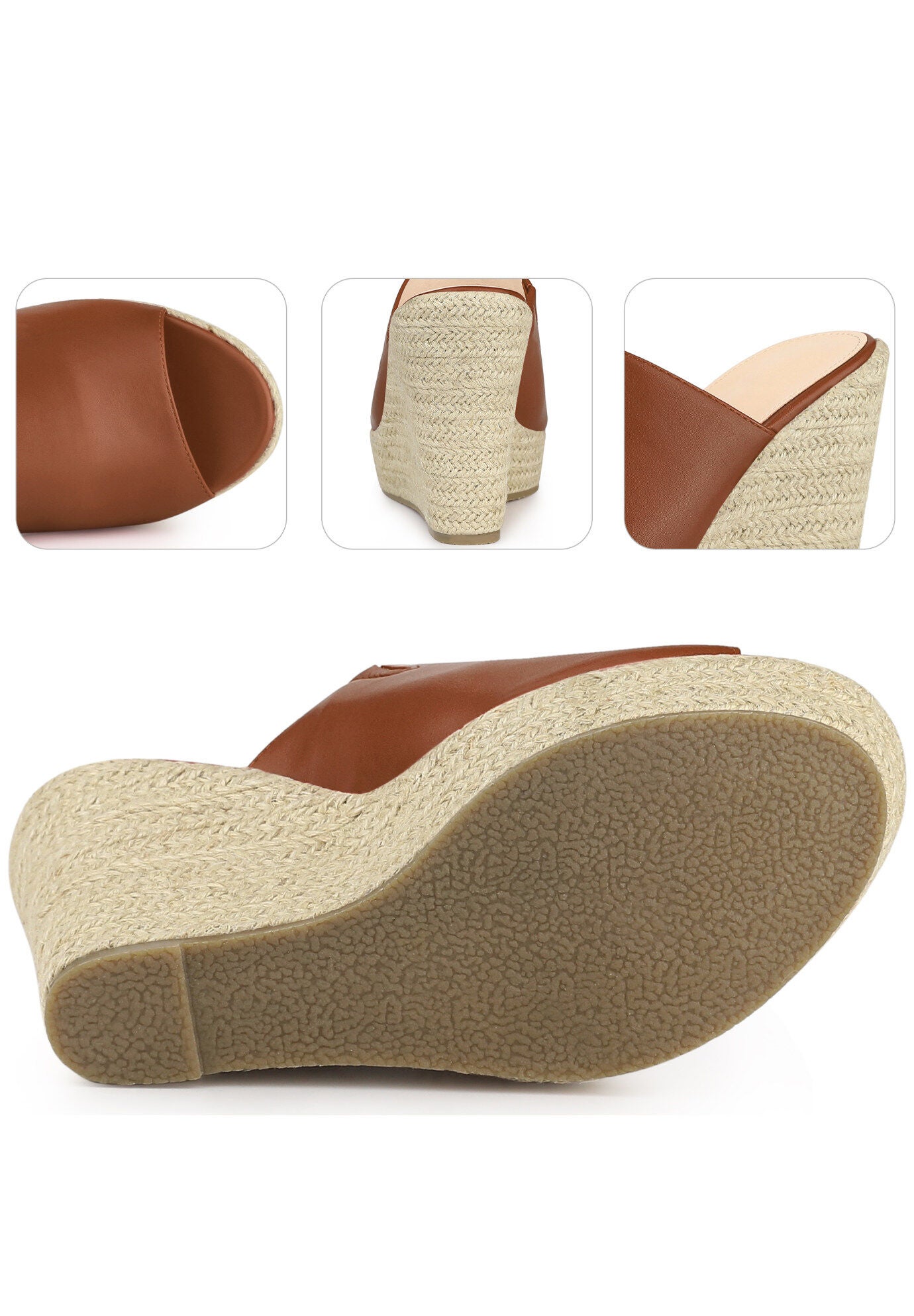 Open Toe Espadrille Wedge Heel Platform Slide Sandal, Brown / Brown, alternate image number 2