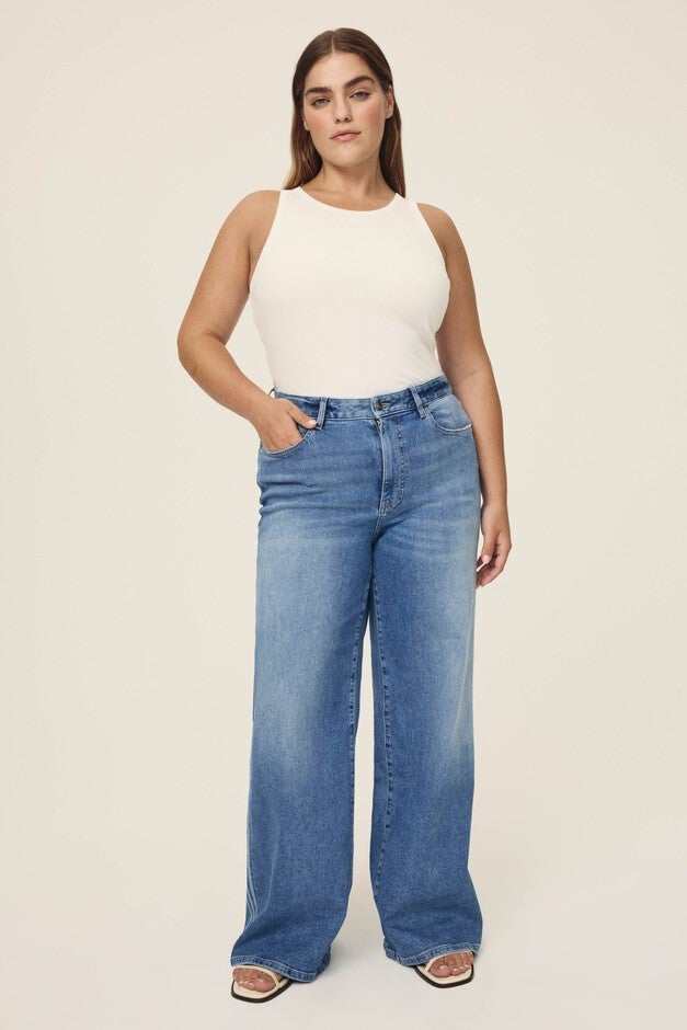 NCE PLUS - WIDE LEG JEANS | WHITE STRIPES, WHITE STRIPES / Dark Wash, alternate image number 3