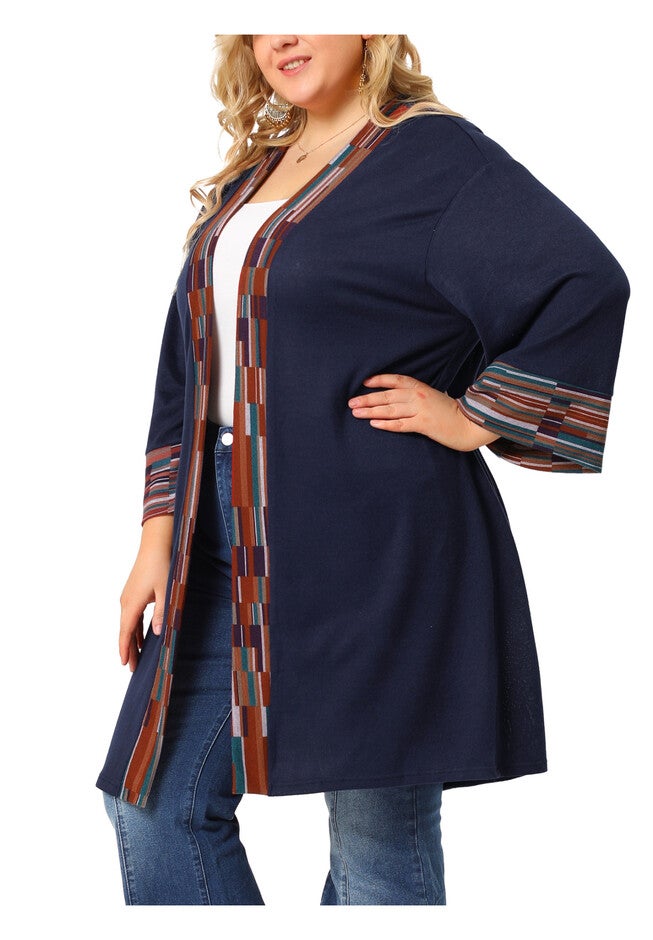OPEN FRONT BOHO BOHEMIAN KNIT CARDIGAN, Dark Blue / Navy, alternate image number 1