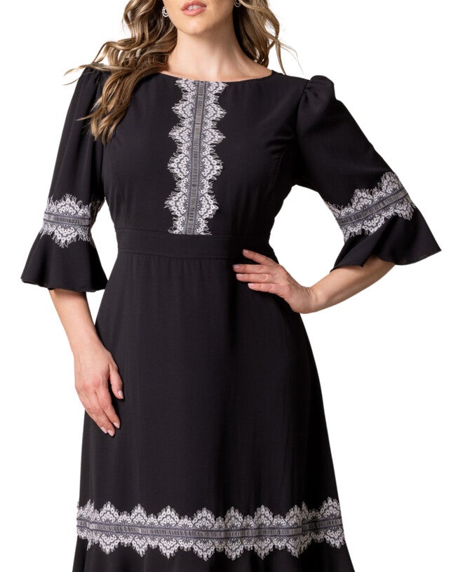 VILLA LACE TRIM COCKTAIL DRESS, BLACK NOIR / Black, alternate image number null