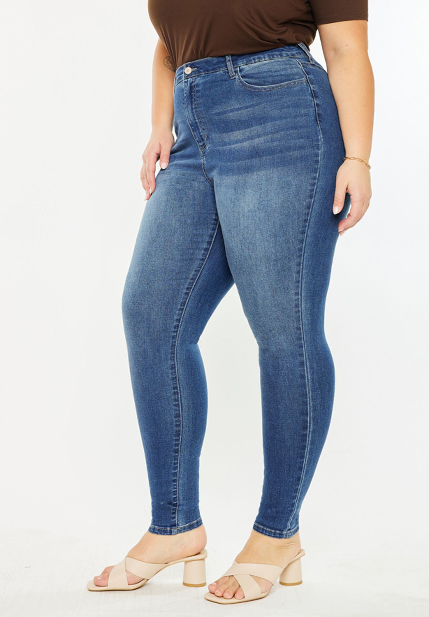 Bluebird Essentials High Rise Super Skinny Jeans (Plus Size), Medium Wash / Medium Wash, alternate image number 3