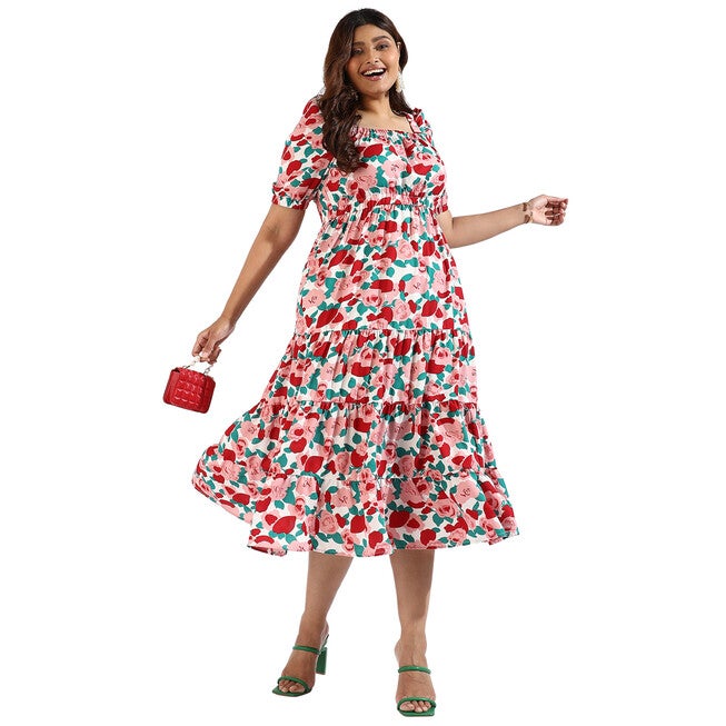 Women Floral Abstract Dresses, Red / Red, alternate image number null