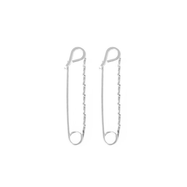 Medium Twisted Safety Pin Earrings Silver, Silver / Silver, hi-res image number 0