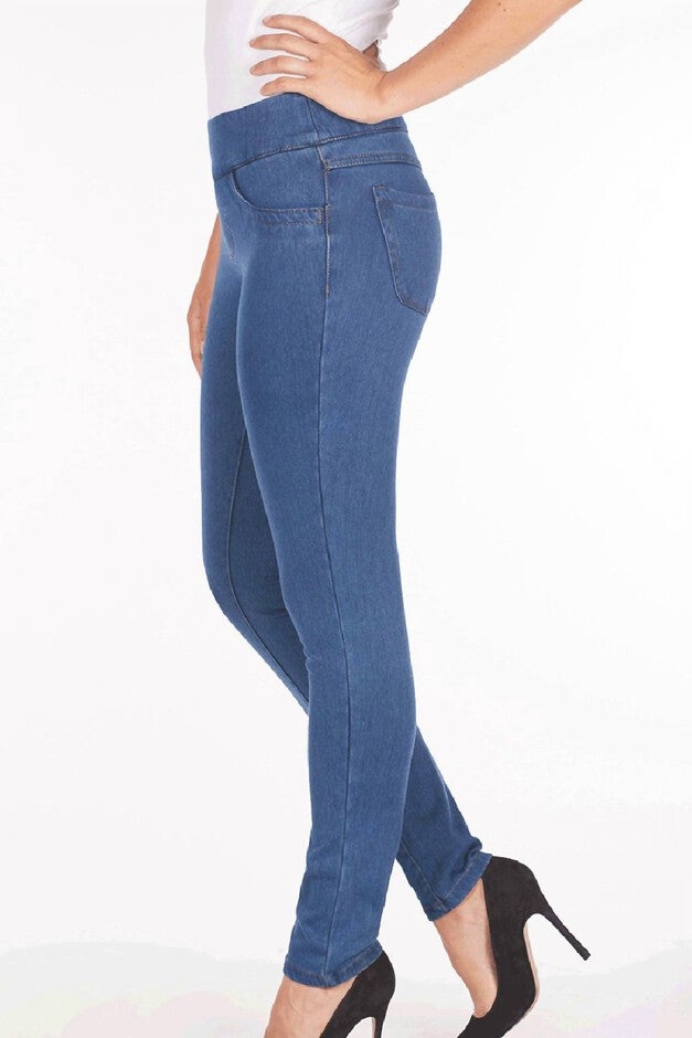 LOVE PULL-ON SLIM JEGGINGS IN BLUE DENIM, Blue Denim / Medium Wash, alternate image number null