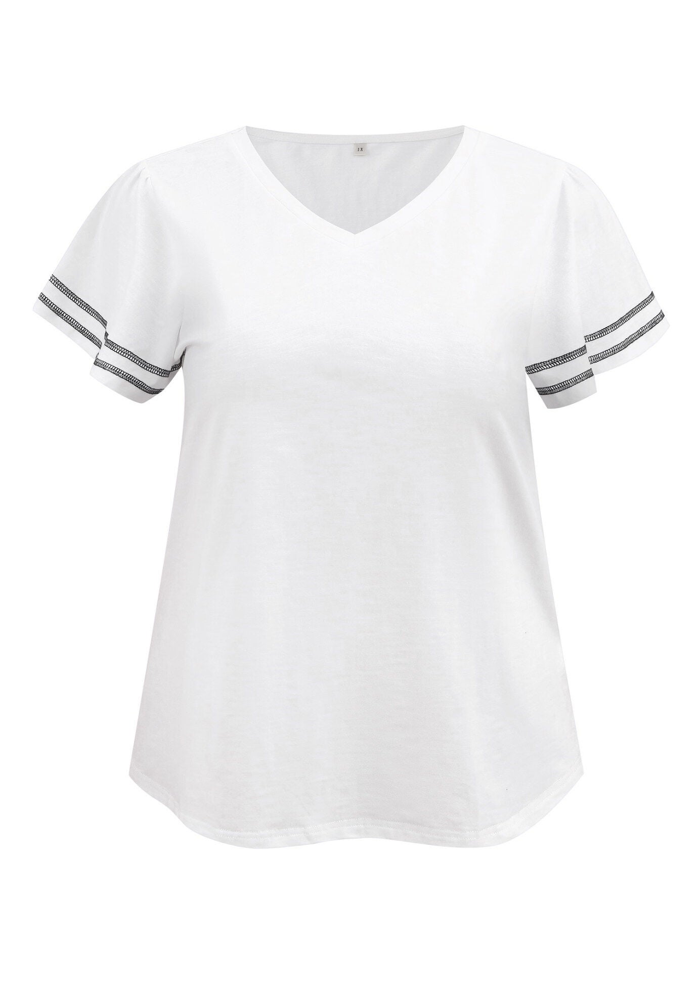 Contrasting Colors Top Ruffle Short Sleevs Tee Shirt Blouse, White / White, alternate image number 3