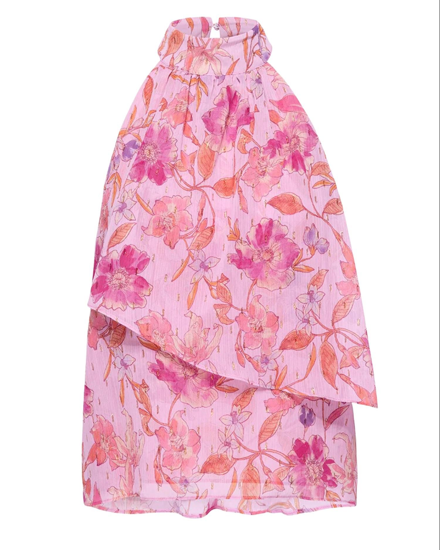 ANKA SLEEVELESS TOP IN PINK FIRE FLORA, Pink Fire Flora / Pink, hi-res image number 0