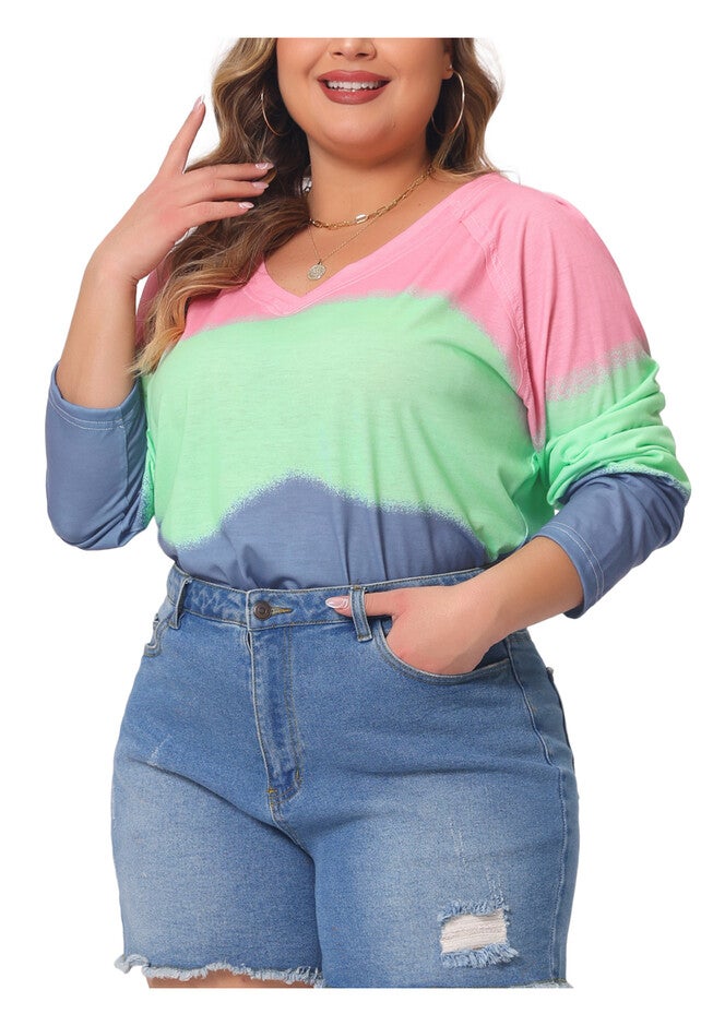 Casual Summer V Neck Tie Dye T-Shirt, Pink / Pink, alternate image number 1