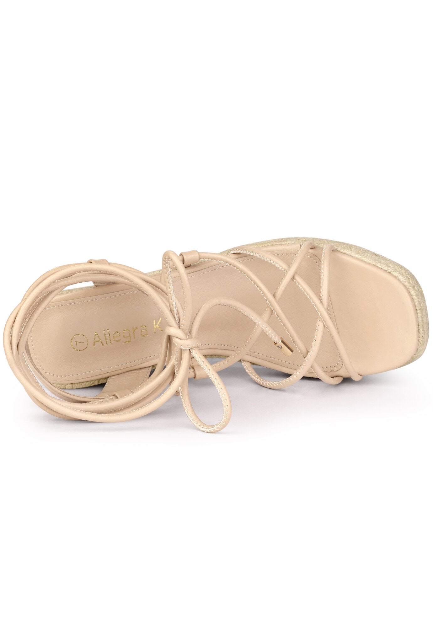 Platform Square Toe Lace Up Espadrilles Heels Wedge Sandals, Beige / Beige, alternate image number 3