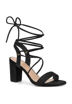 Lace Up Slingback Block High Heels Sandals