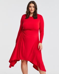 Jersey Ruched Red Midi Dress