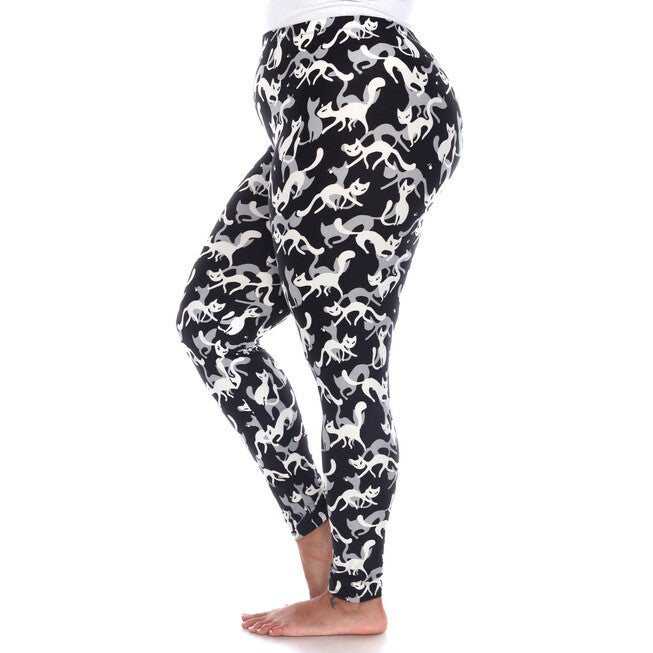 Super Soft Cat Printed Leggings, Black / Black, alternate image number 1