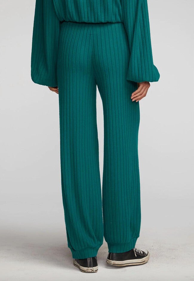Ribbed Knit Blouson Hem Joggers in Emerald, , alternate image number 2