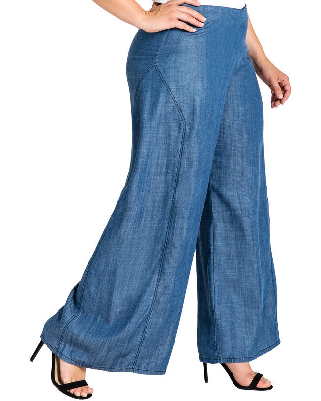 Plus Size Perry Denim Tencel Palazzo Pants, Blue 2988 / Medium Wash, alternate image number 4