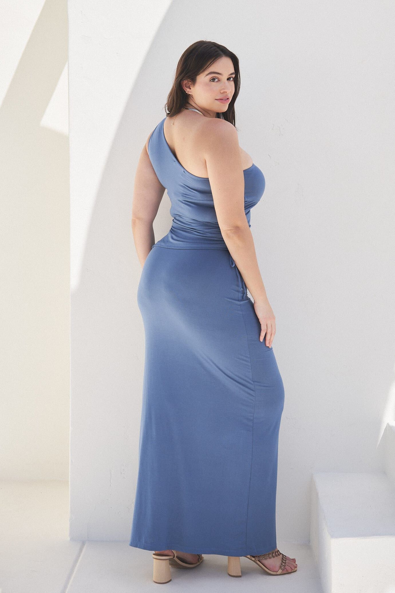 Casey Ruched Maxi Skirt, Denim Blue / Dusty Blue, alternate image number 2