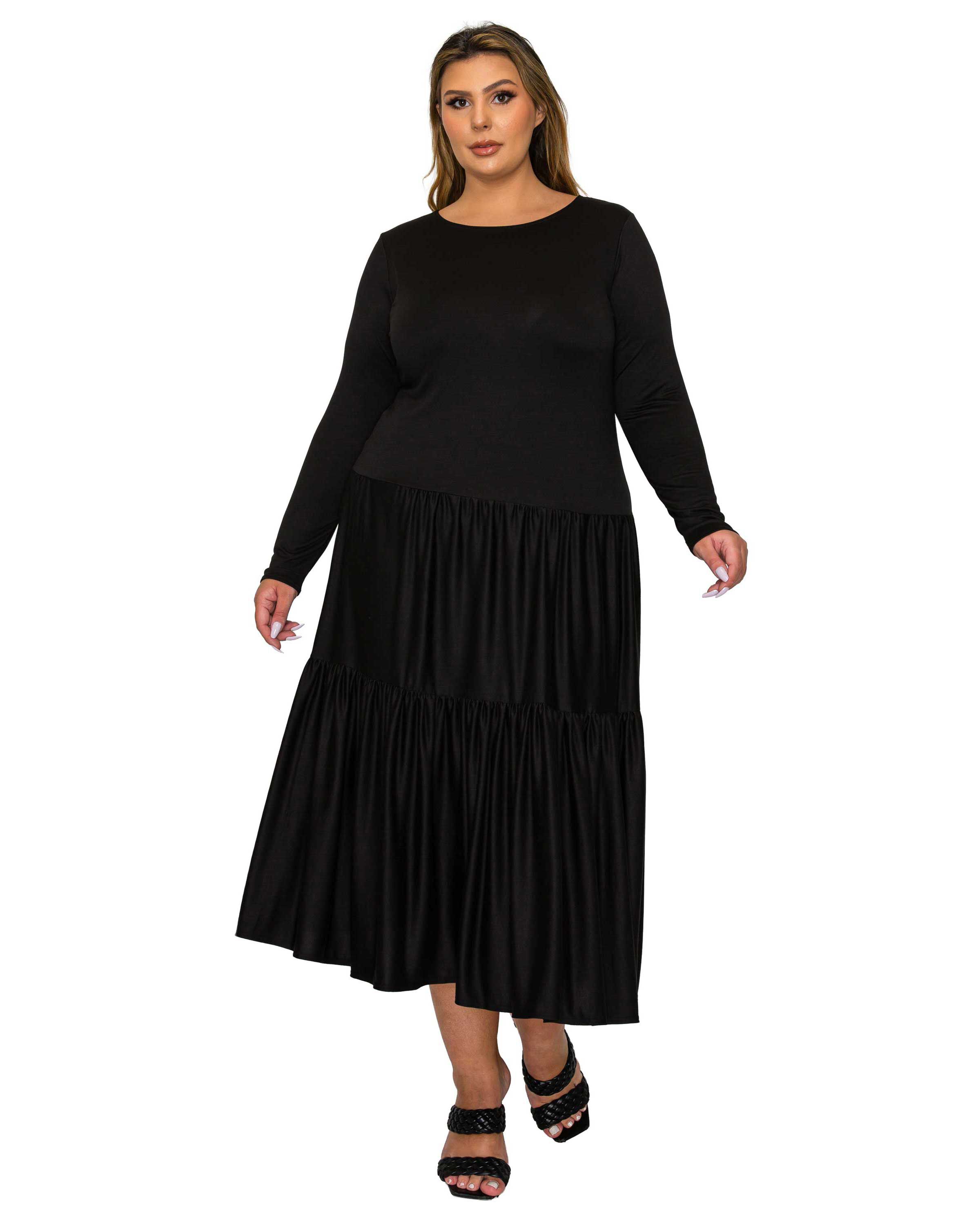 Eliana Tiered Midi Dress, Black / Black, hi-res image number 0