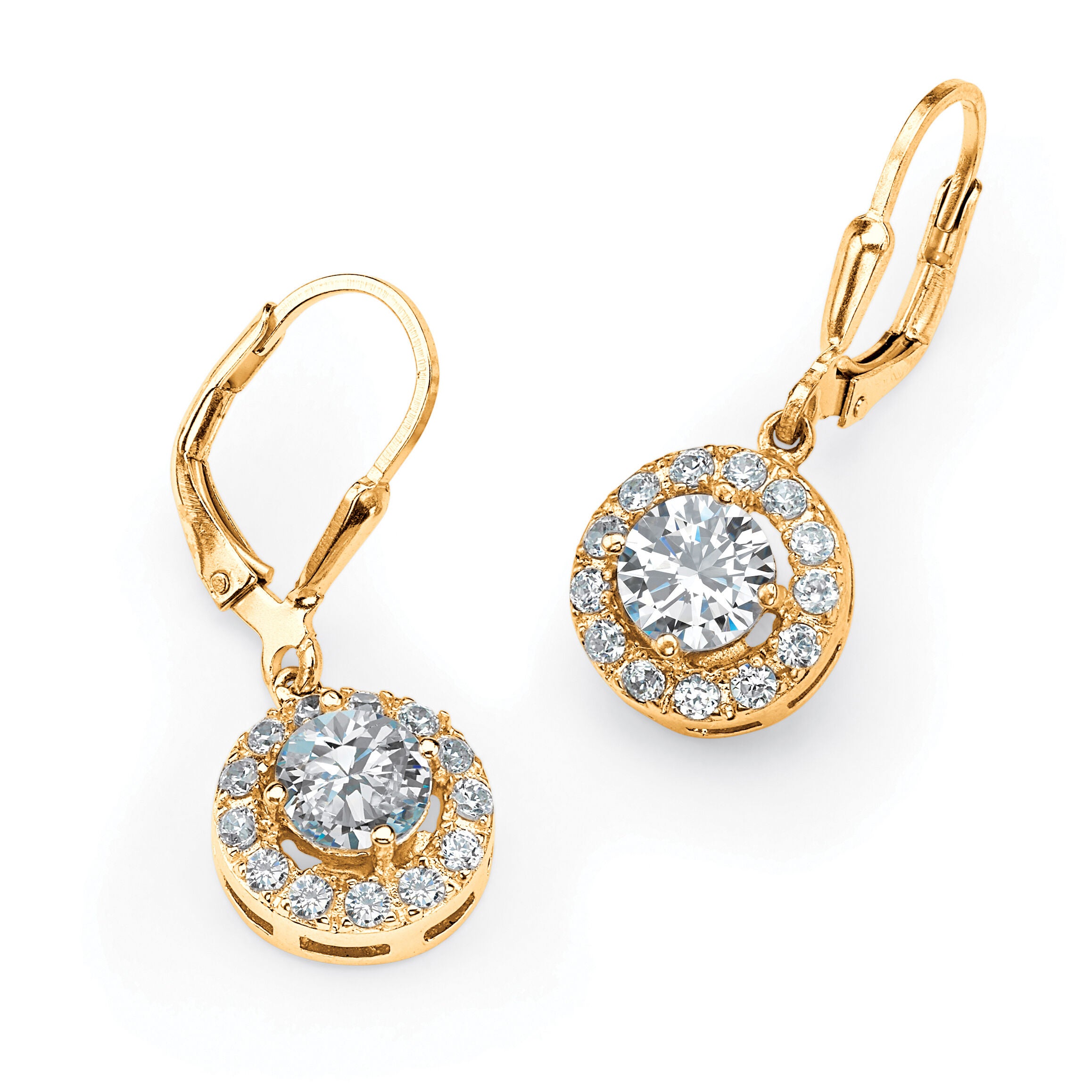 2.51 TCW Round Cubic Zirconia Halo Drop Earrings, White / White, hi-res image number 0