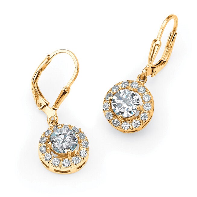 2.51 TCW Round Cubic Zirconia Halo Drop Earrings, White / White, hi-res image number 0