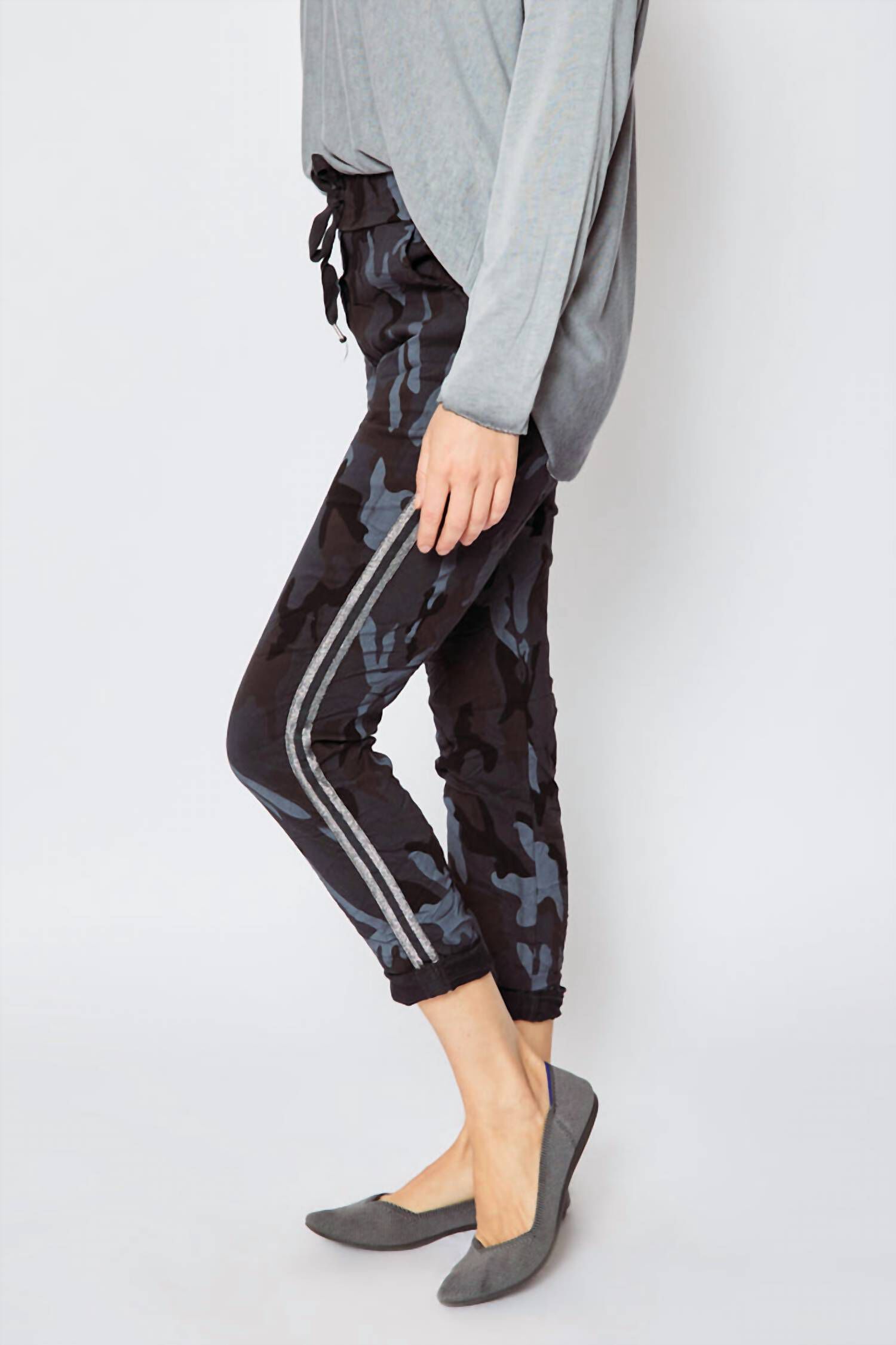 DOUBLE STRIPE CAMO PANTS IN CHARCOAL, , alternate image number 4