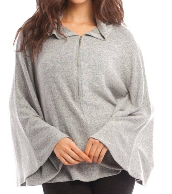 SOPHIA KASHMIRA HOODED PONCHO IN GRAY, Gray / Light Grey, hi-res image number 0