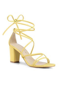 Strappy Lace Up Chunky Heeled Heels Sandals