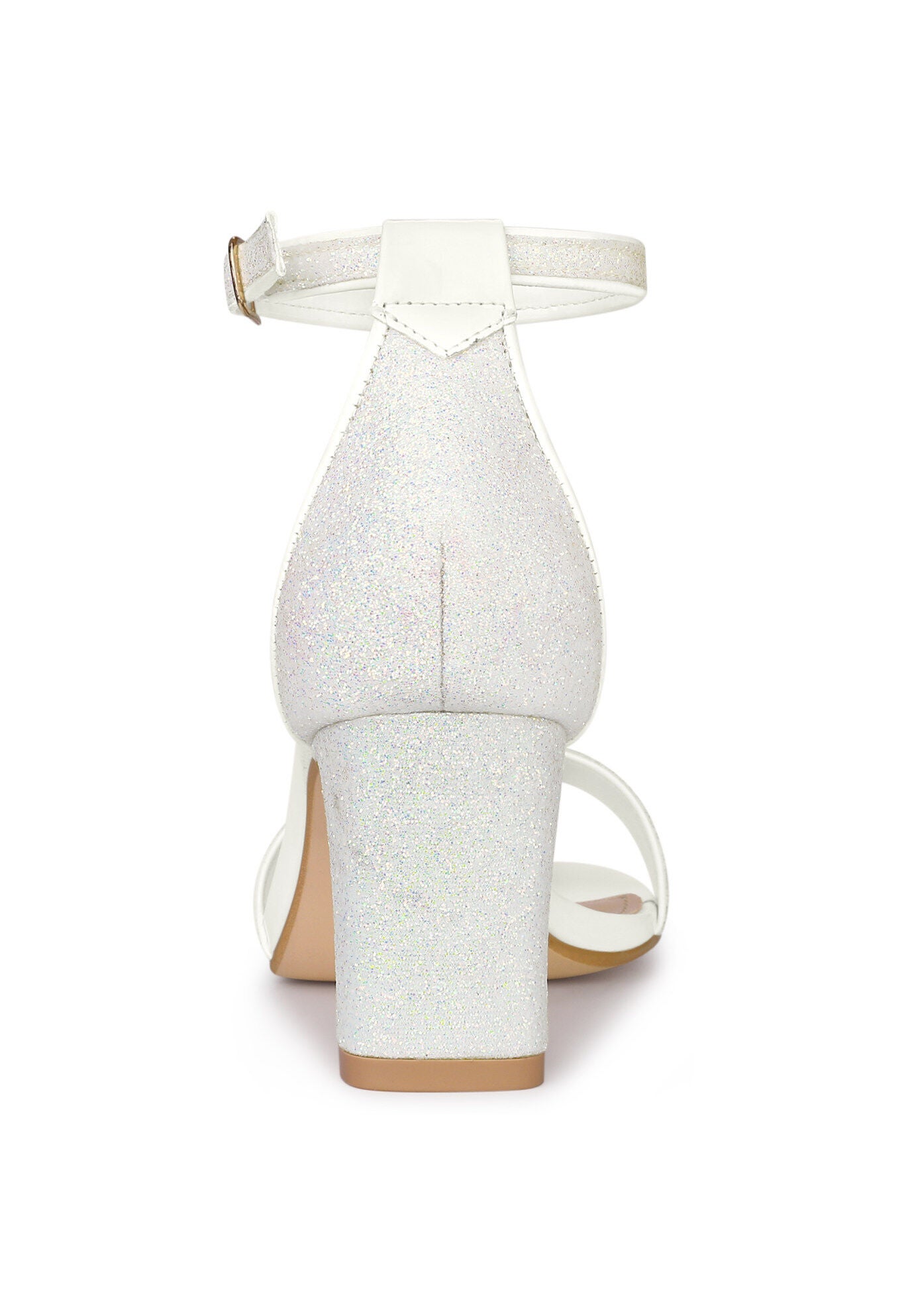 Glitter Ankle Strap Chunky Heeled Sandals, White powder / White, alternate image number 2