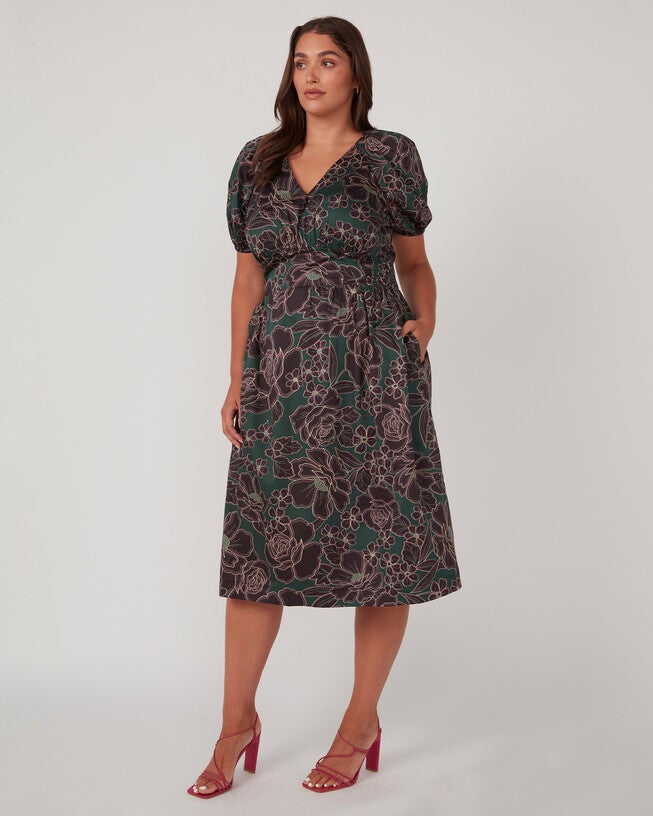Wildfloral Midi Dress, Print / Forest Green, alternate image number 2