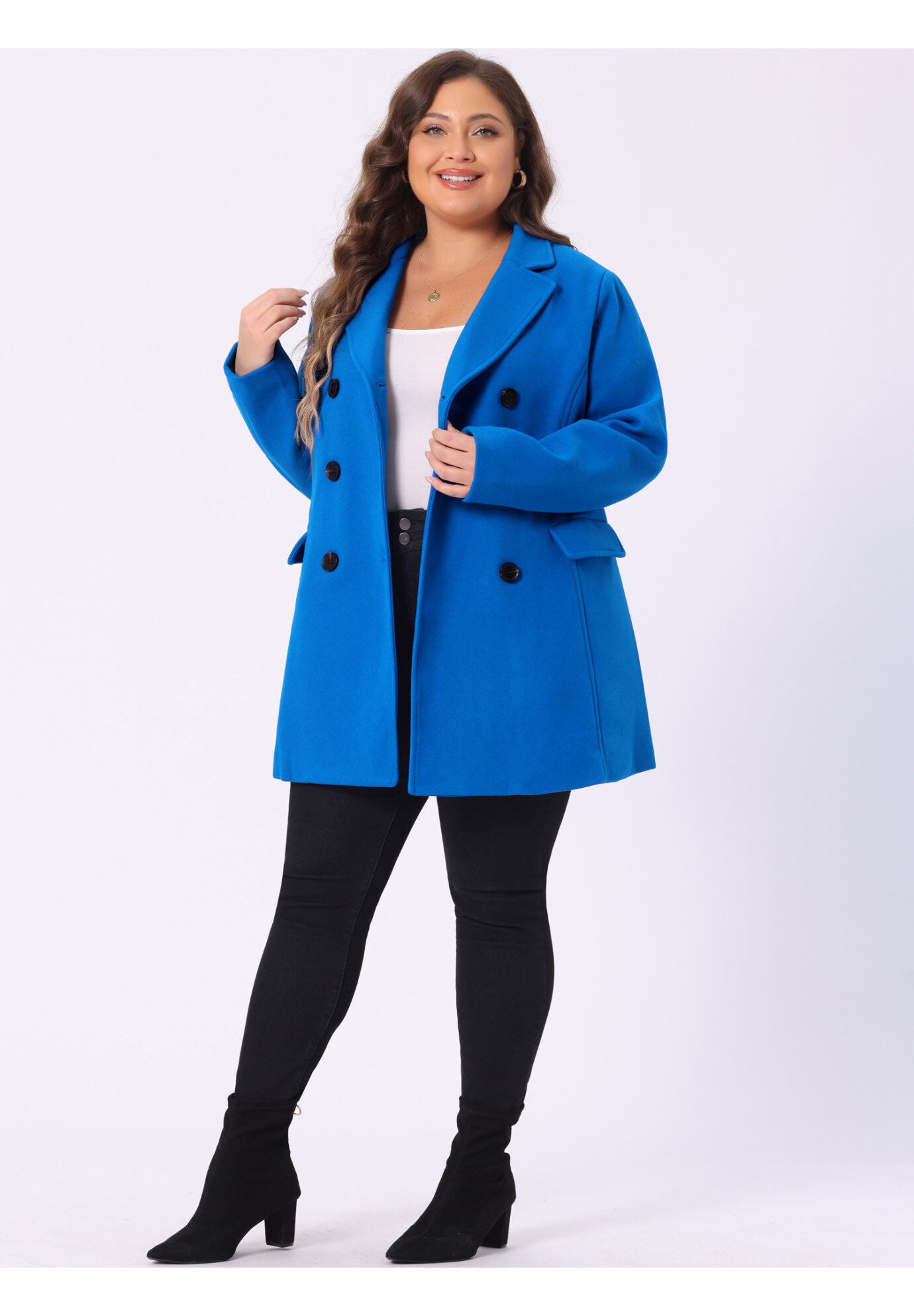 NOTCHED LAPEL DOUBLE BREASTED COAT, Royal Blue / Royal Blue, hi-res image number 0