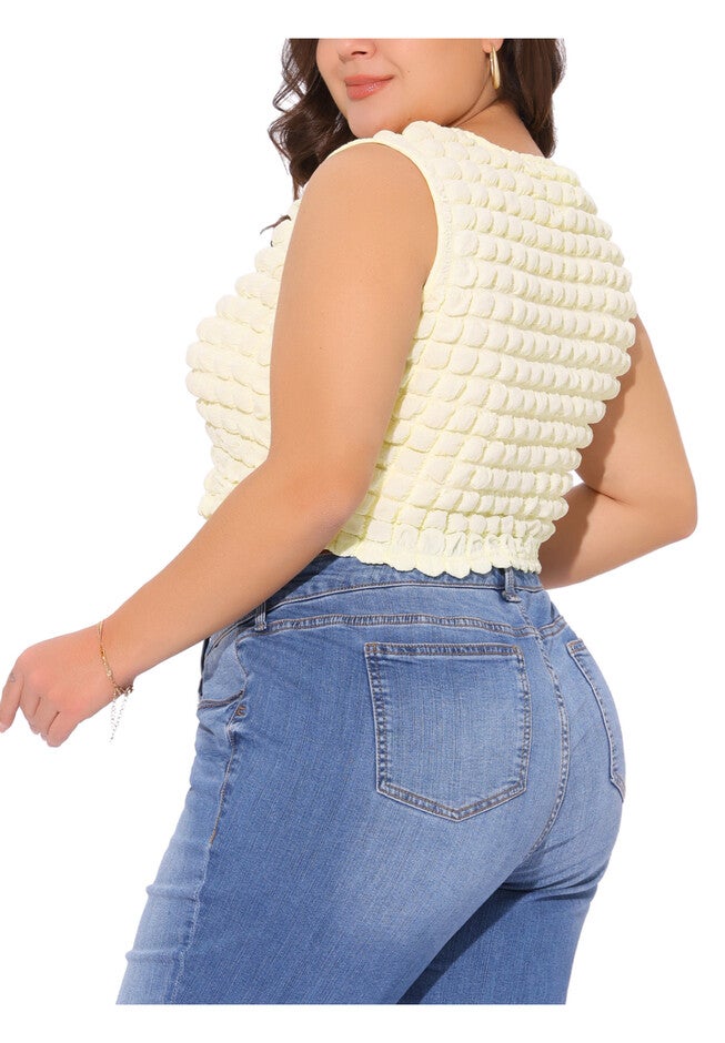 Summer Crew Neck Sleeveless Shirt Cami Cropped Tank Top, Beige / Beige, alternate image number 1