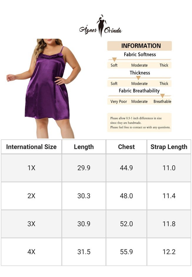 Ruffle Nightgown Spaghetti Lounge Sleep Dress, Purple / Purple, alternate image number 4
