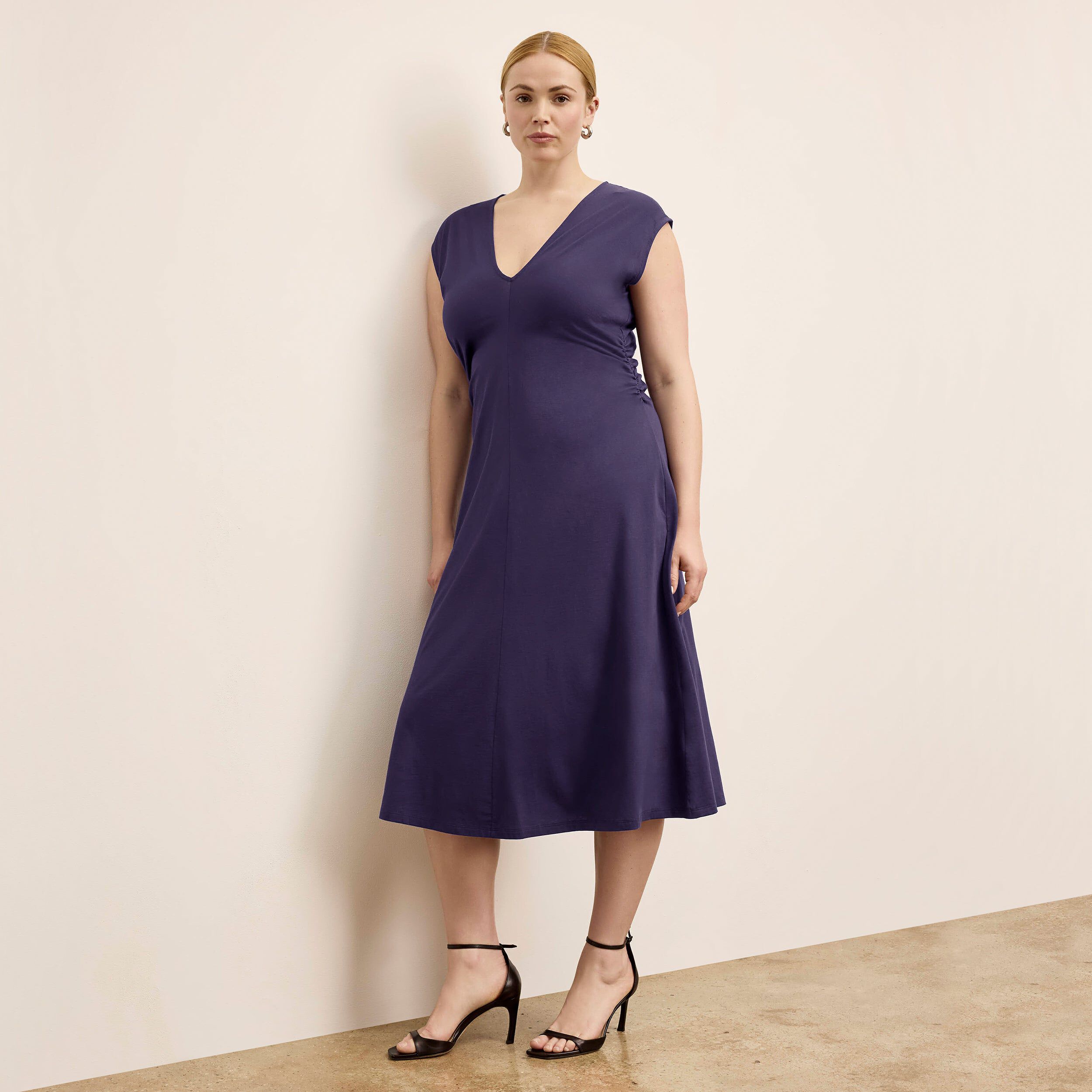 Marina Ruched Dress - Organic Jersey Pima Cotton, Deep Iris / Purple, alternate image number 3