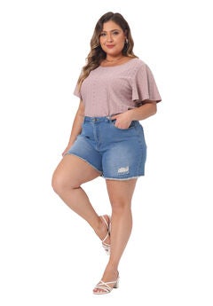 V NECK LOOSE FIT RUFFLE SLEEVE SUMMER HOLLOW TOP