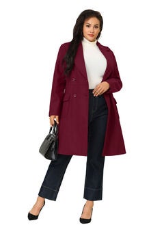 Notch Lapel Double Breasted Pea Trench Coat