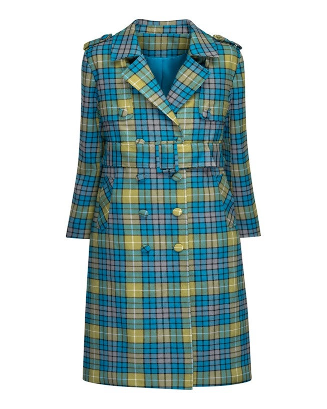 The Eliza Plaid Trench Coat, Blue / Dusty Blue, hi-res image number 0