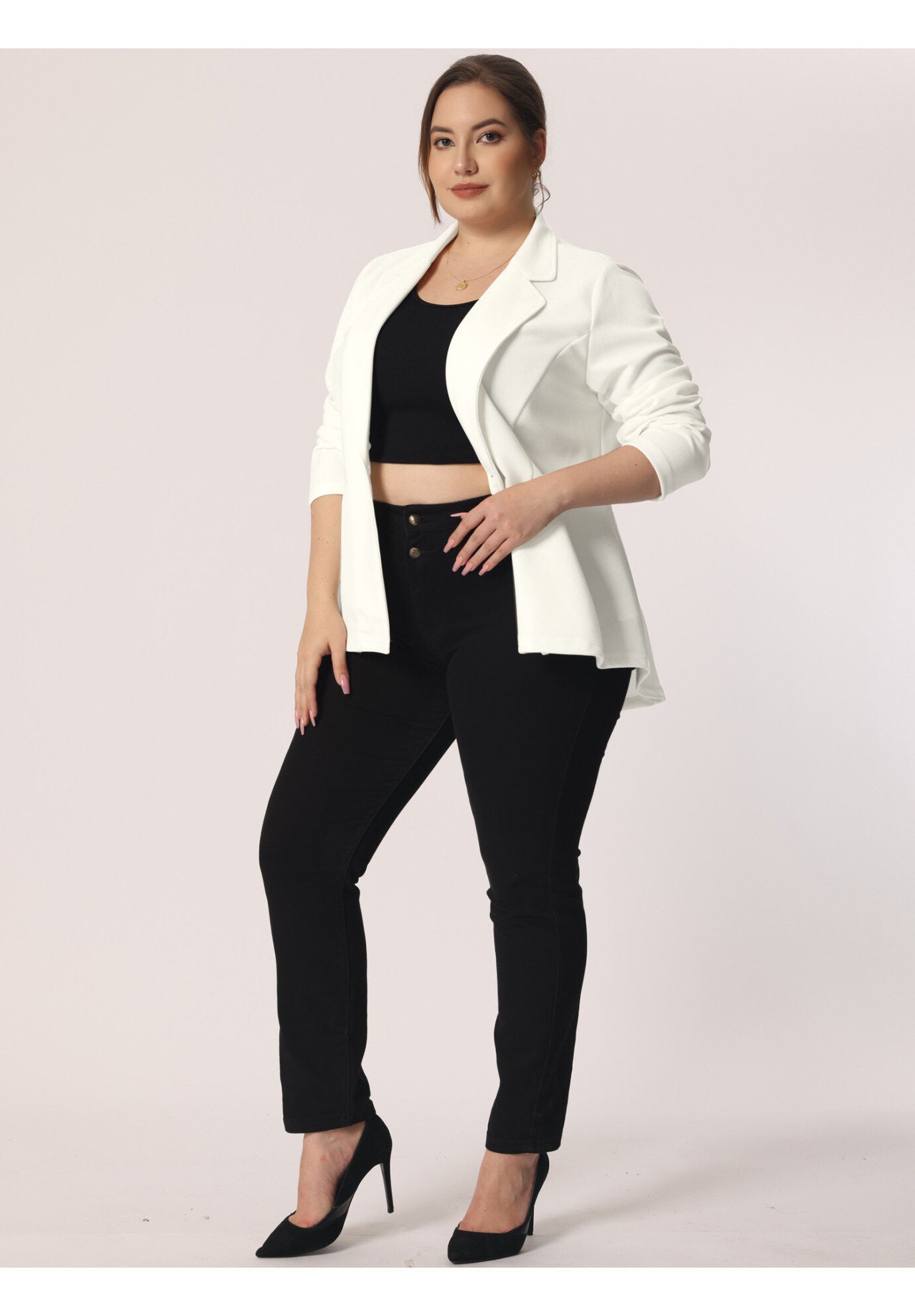 RUFFLE V NECK BUTTON NOTCH PANEL PEPLUM BLAZER, White / White, hi-res image number 0
