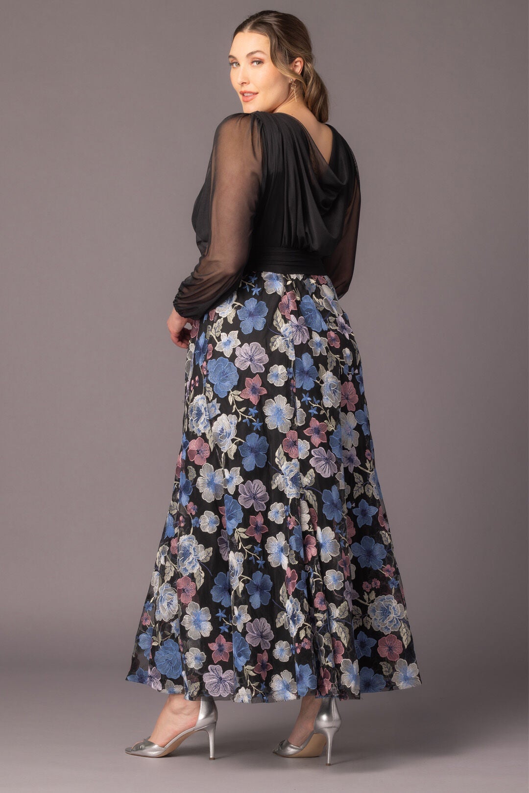 Isabella Embroidered Mesh Gown, Floral Frolic / Black, alternate image number 5