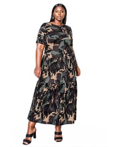 REMI CAMO TIERED MAXI DRESS